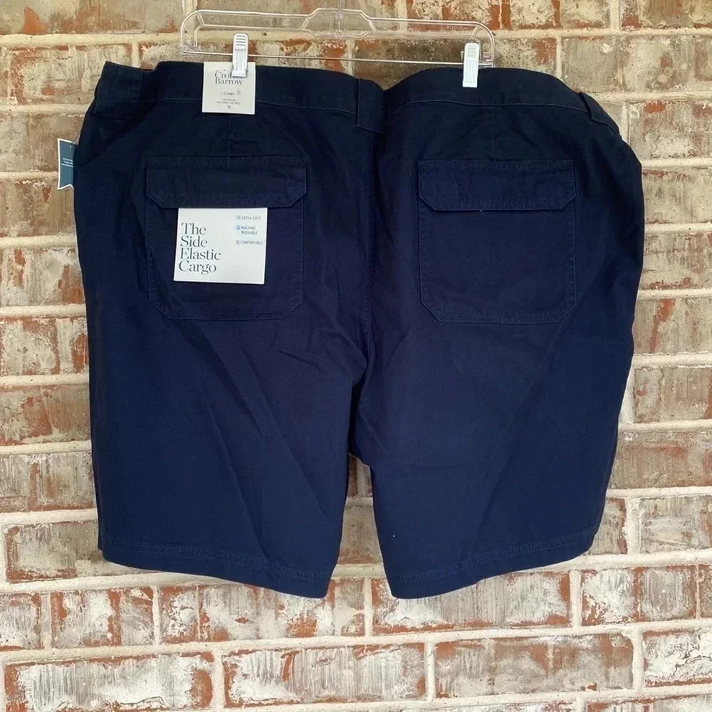 Croft & Borrow Navy Elasticized Sides Plus Size Cargo Shorts - Picture 6 of 14